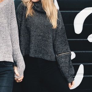 LF cropped cowl neck sweater with zipper detailing